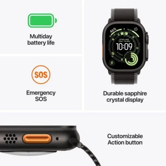 Apple Watch Ultra 3 GPS + Cellular 49mm Black Titanium Case with Black Titanium Milanese Loop - Medium